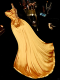 Glamorous Gold Satin One-Shoulder Rhinestone Beaded Sheath Evening Gown TP5357