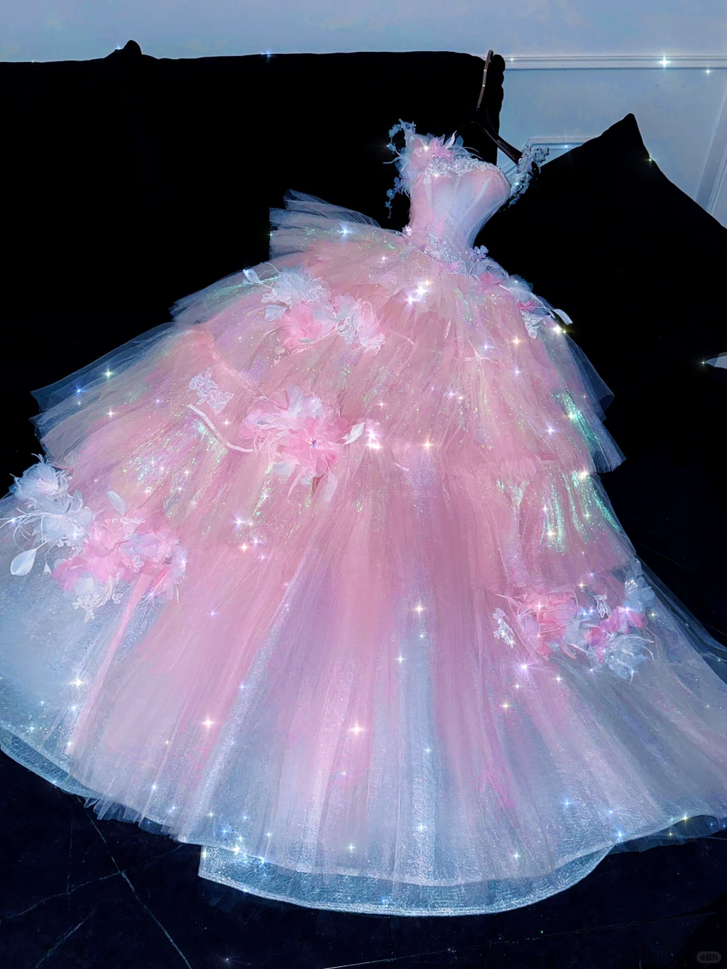 Sparkling Elegant Pink A-Line Tiered Prom Dress Evening Dress Ball Gown TP4211