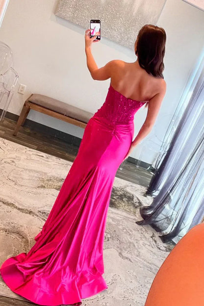 Bateau Strapless Lace Appliques Mermaid Party Prom Dress