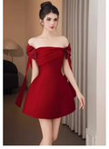 New Fashion Red Off-the-shoulder Bow Design A-line Party Dress Homecoming Dress TP3828