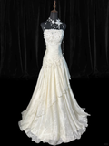 Elegant Ivory Applique Beaded Evening Gown A-Line Strapless Party Dress Floor Length Formal Dress TP4896