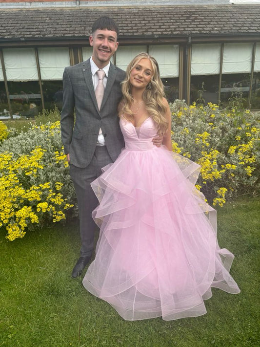 Pink fashion sweet long elegant tulle floor-length ball gown evening gown graduation gown coming of age ceremony gown gh3352