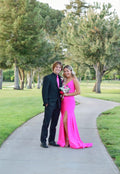 Simple Straps Prom Dress Hot Pink Mermaid Gala Dresses Elegant