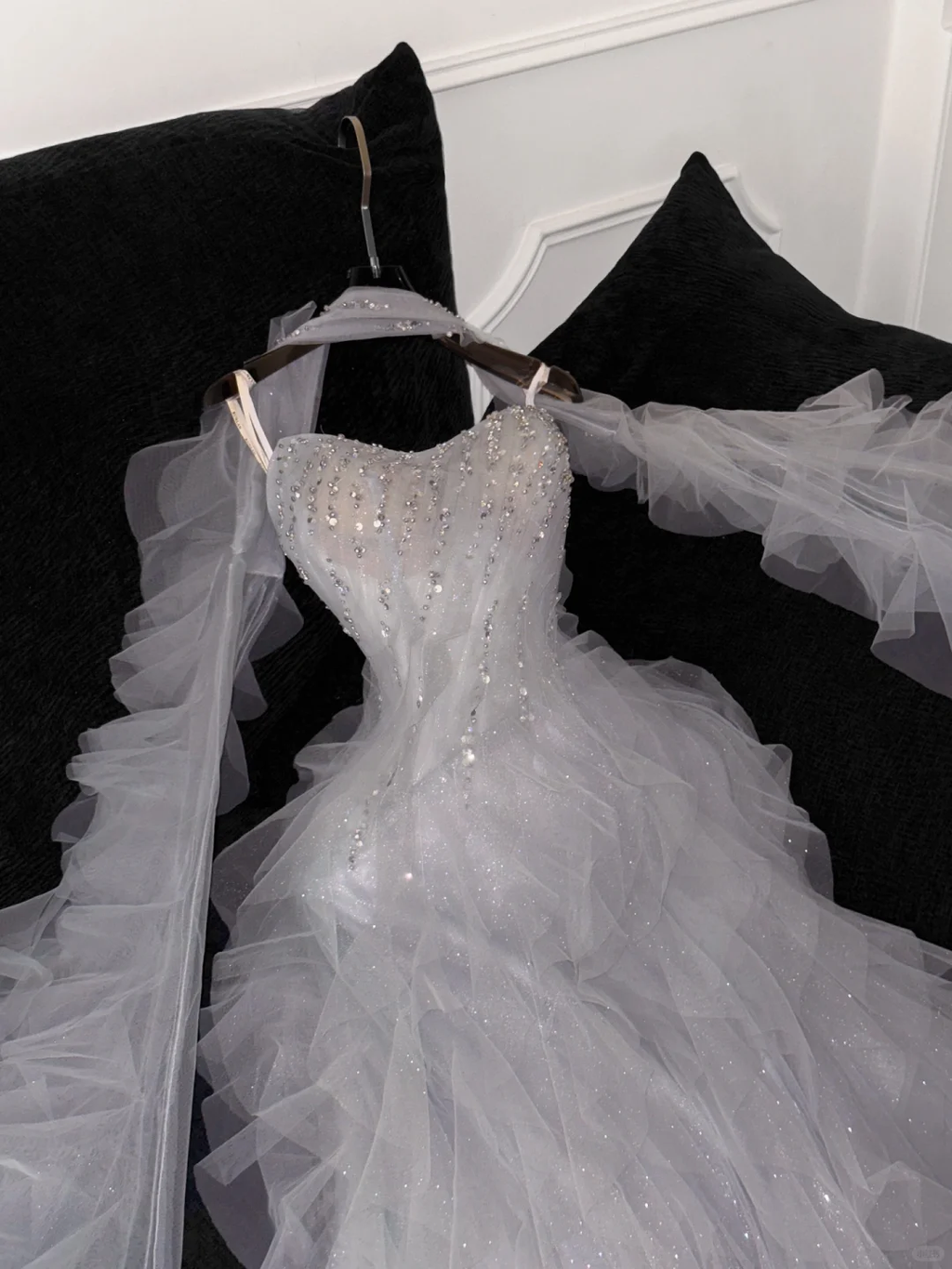 Fashion Sparkling White Beaded Sequin Mermaid Elegant Tulle Evening Dress Prom Dresses TP4158