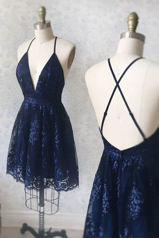 Vintage V-neck Applique Short A-Line Party Dress Cocktail Dress Homecoming Dress TP4452