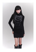 New fashion Dress Chain Design Black Turtleneck Knitted Base Long-sleeved Dress TP2940