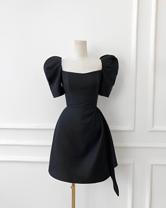 Cute Black Short Sleeves Homecoming Dress Simple Burgundy Party Hoco Dresses