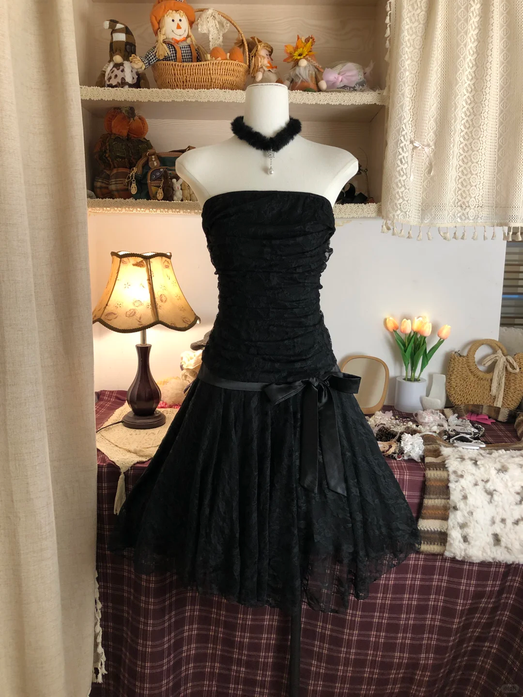 Black Strapless Lace A Line Short Birthday Outfits Ruched Bodice Formal Graduation Homecoming Dress