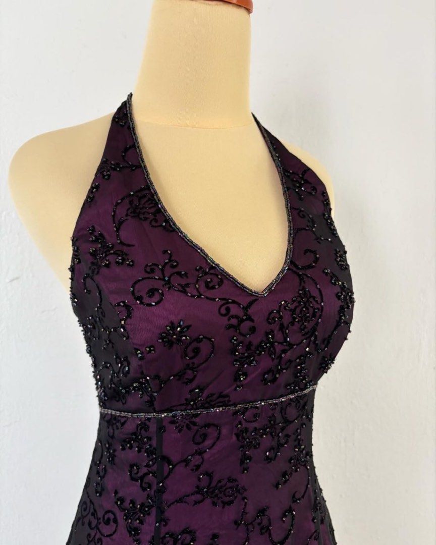 girlhomeshops--Dark Purple Vintage Exquisite Floral Long Chiffon Prom Dress Homecoming Dress Fairy Dress gh5679