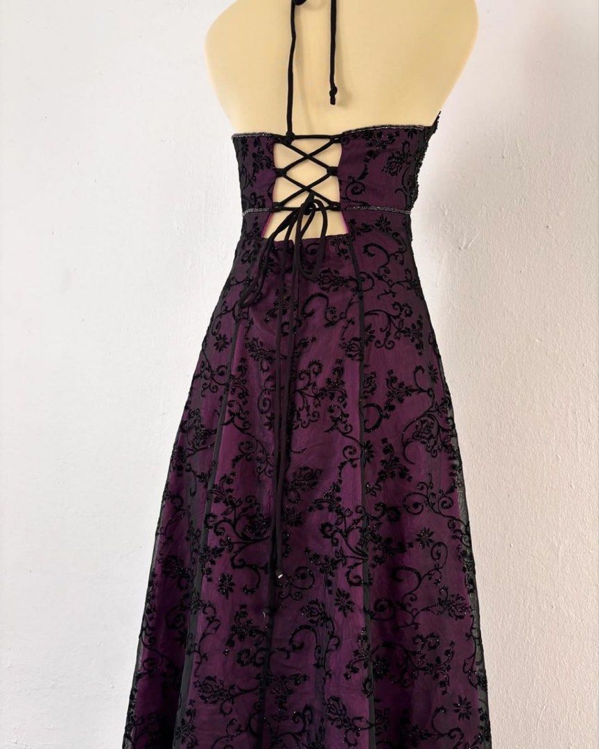 girlhomeshops--Dark Purple Vintage Exquisite Floral Long Chiffon Prom Dress Homecoming Dress Fairy Dress gh5679