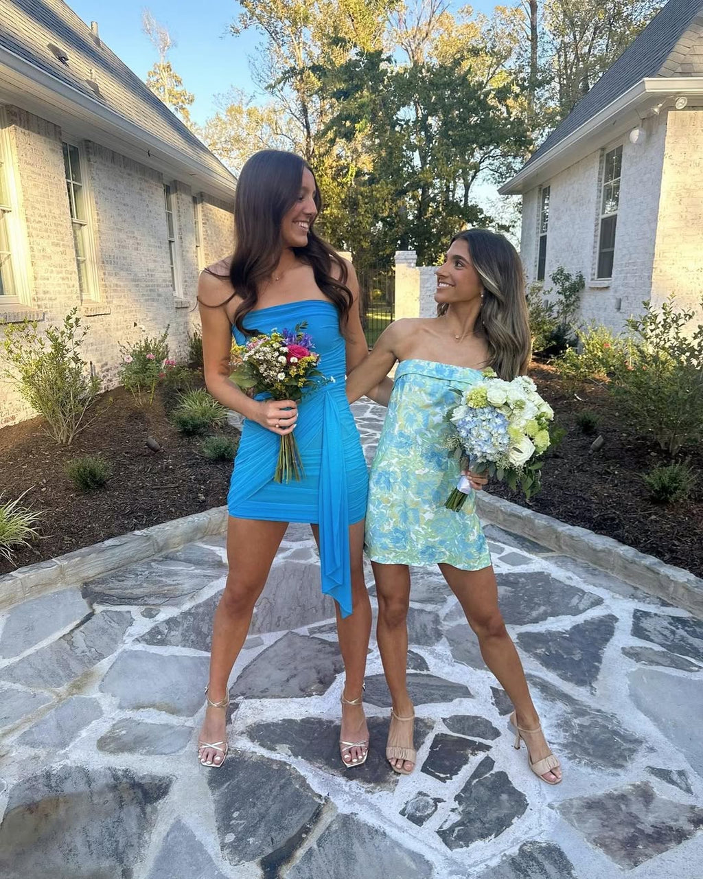 Strapless Blue Ruched Sheath Short Dresses Prom