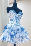 Modest Floral Short Homecoming Dress Chiffon Cocktail Dresses Parties