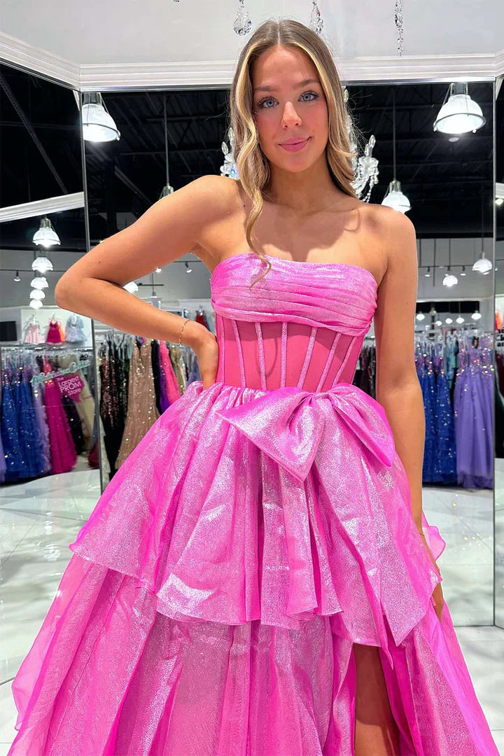A-Line Tiered Empire Long Party Prom Dress With Bow