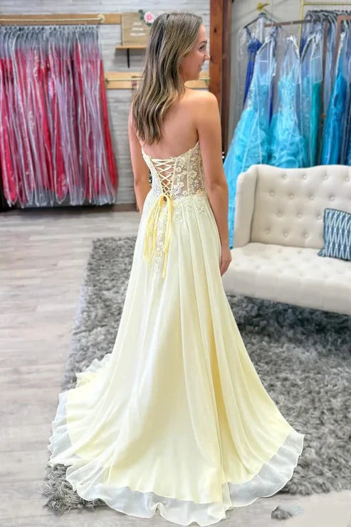 Lace And Chiffon Sweetheart Strapless A-Line Prom Party Dress