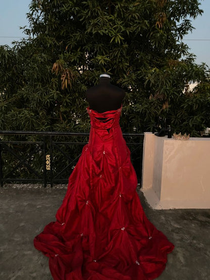Red gorgeous retro elegant tube top exquisite rhinestone long ball gown evening dress gh3309