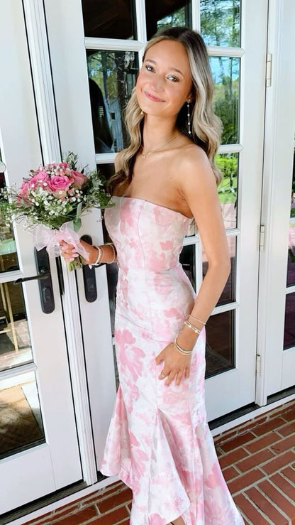 Pink Elegant Fashion Floral Long Slim Fit prom dress Evening Dress Party Dress Bridesmaid Dresses gh3316