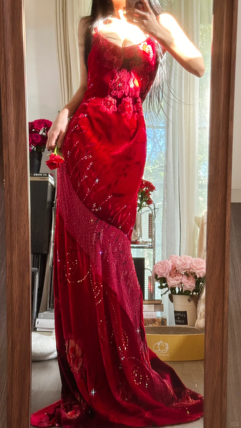 Vintage Red Sparkling Sequin Spaghetti Strap Design Elegant Chiffon Evening Dress Prom Dresses TP3989