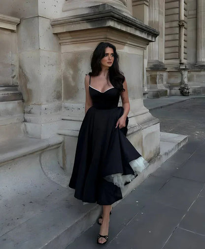 Black and White Princess Cute and Elegant A-line Spaghetti Straps Long Satin Tulle Party Dress Evening Dress Prom Dress Homecoming Dress gh4196