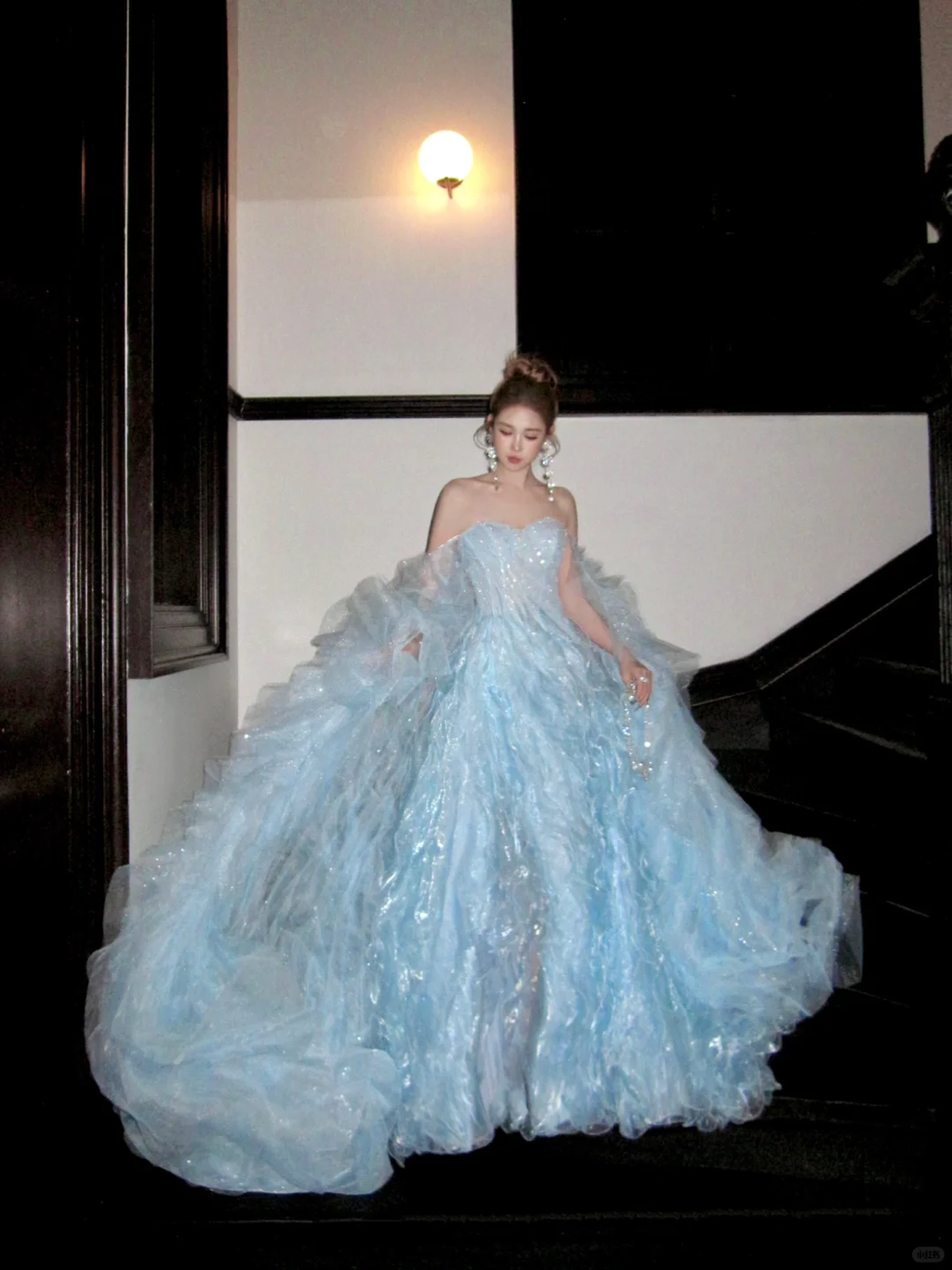 Gorgeous Shiny Light Blue Strapless Design A-Line Tulle Wedding Dress TP4235
