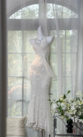 Glamorous Ivory Sequin Halter-Neck Mermaid Evening Gown TP5134