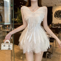 New Style White Tulle V-neck Design A-line Sleeevless Homecoming Dress TP3705