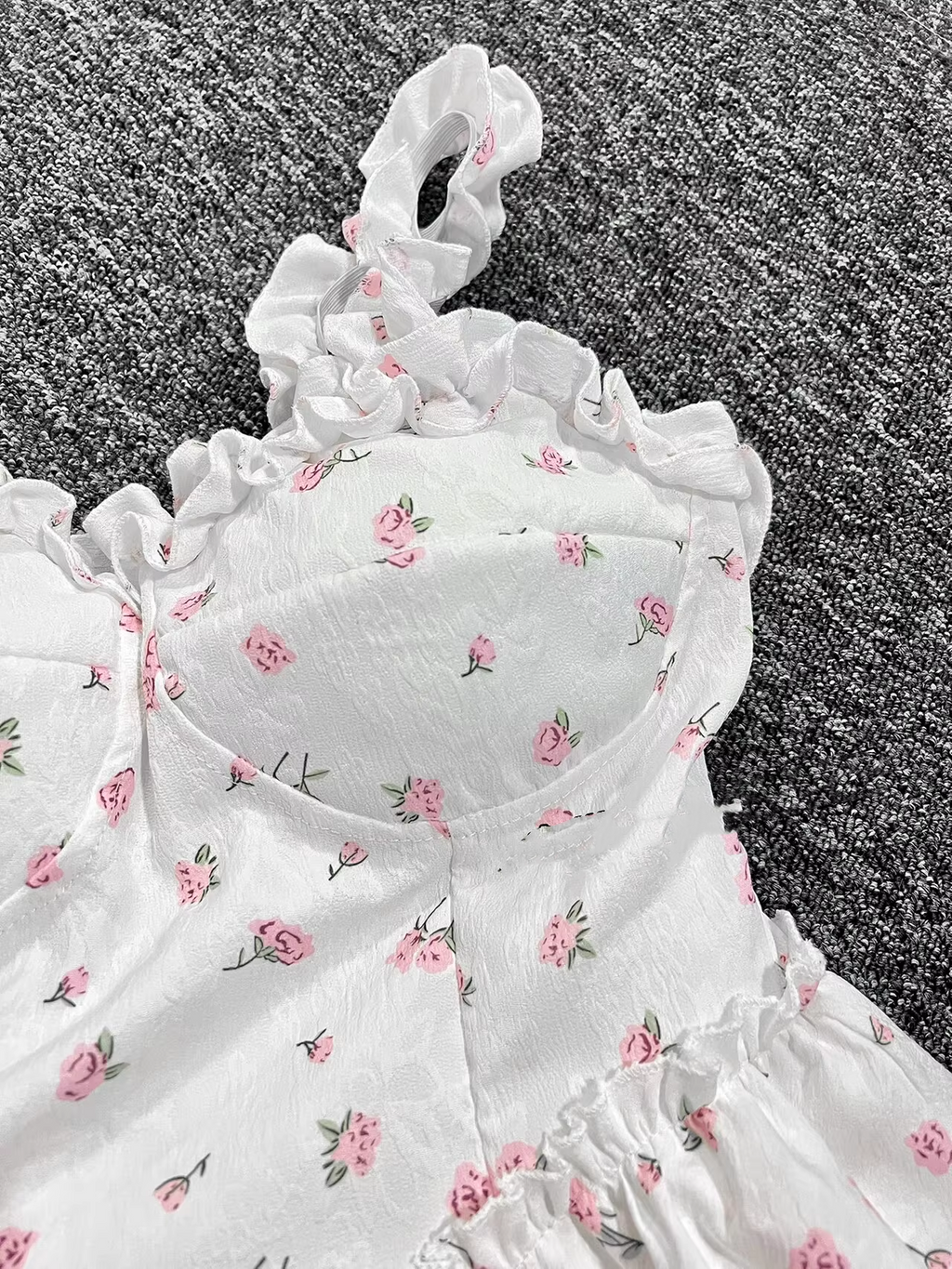 New Fashion Pink Floral Design A-line Sleeveless Spaghetti Strap Tiered Dress TP3291