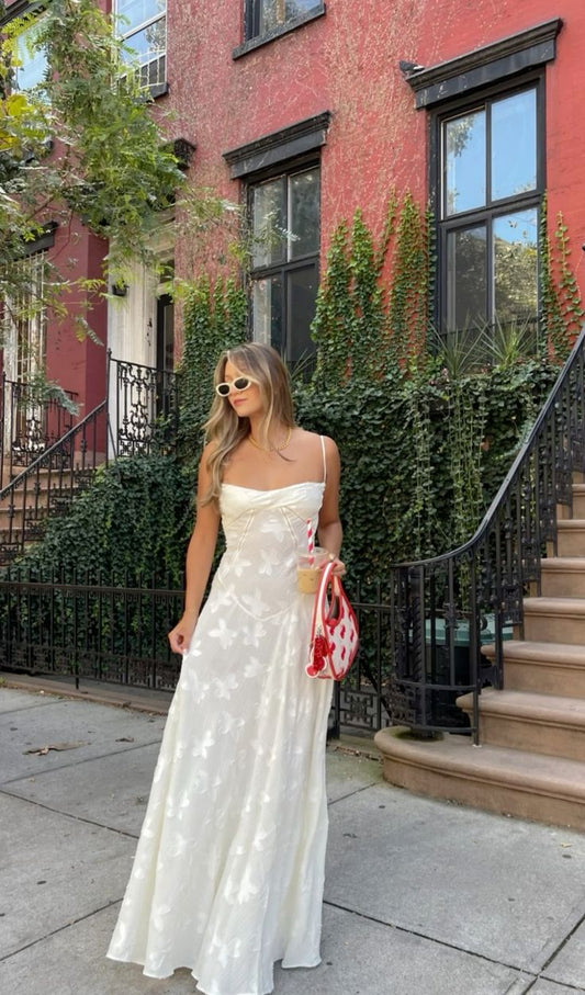 Ivory Tulle Spaghetti Strap Elegant Long Evening Gown Party Dress gh3014