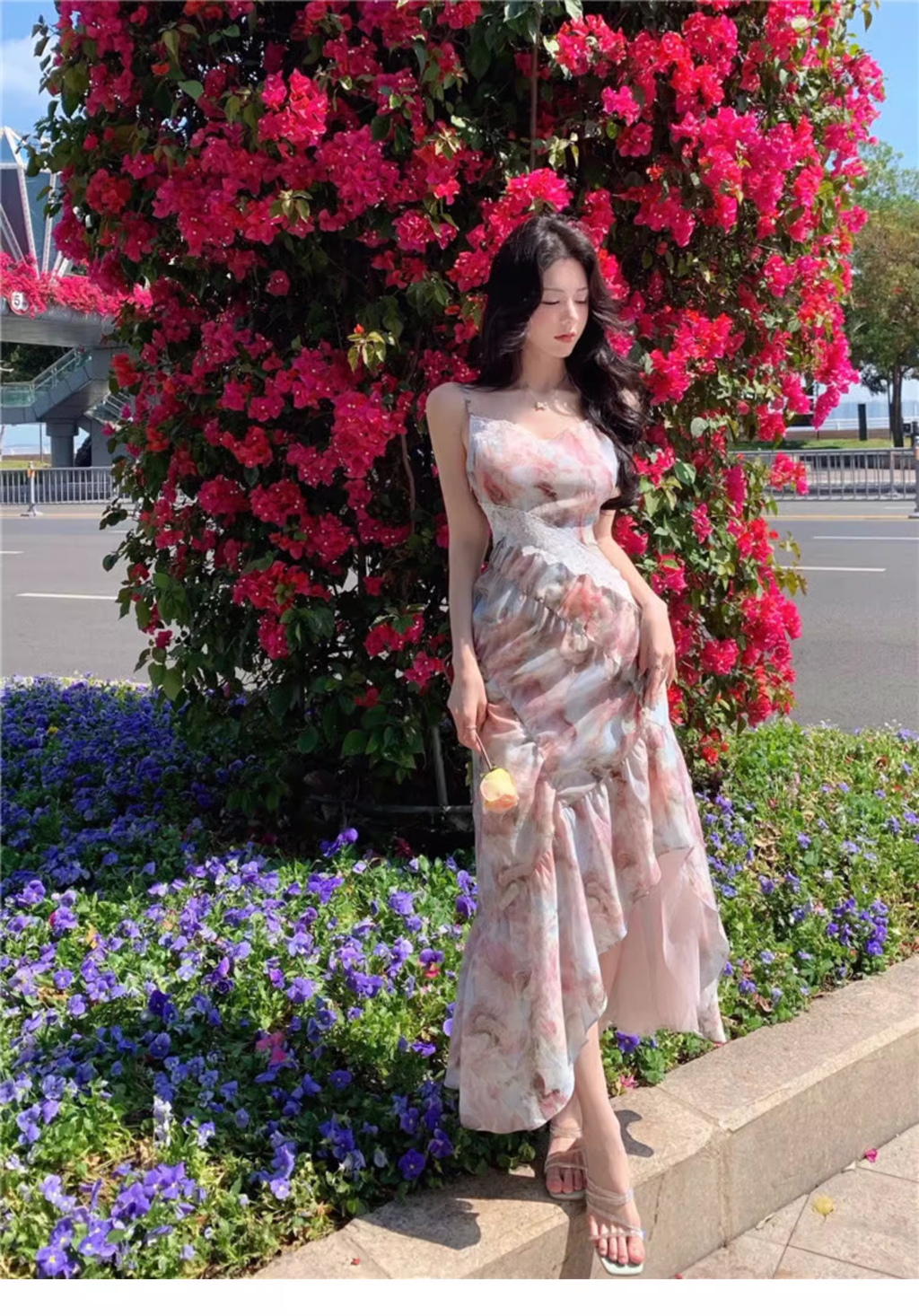 New Fashion Elegant Floral Design Mermaid Spaghetti Strap Dress TP3021