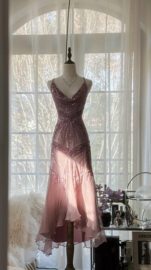 Vintage Elegant Purple Fairy Long Chiffon Spaghetti Strap Romantic Ball Gown Evening Dress Prom Dresses TP3969