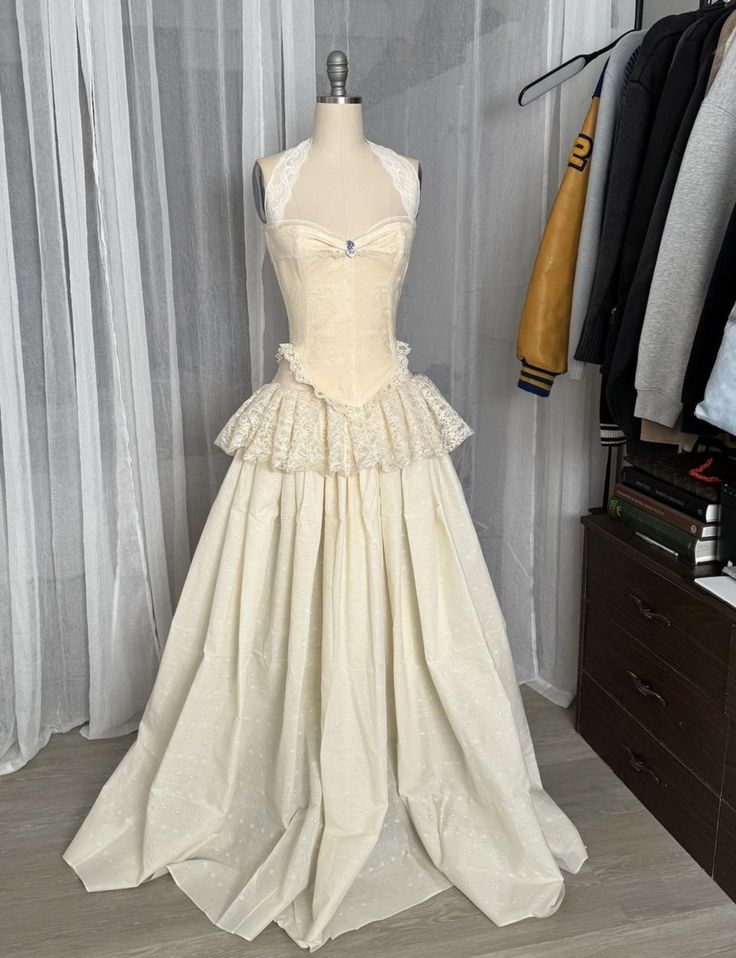 Halter Sleeveless Champagne Lace Train Gown | Fairy Luxury Corset Ruffle Maxi Dress for Gala Ball gh6464