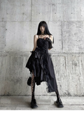 Women Fashion Black Irregular  Spaghetti Strap Dress TP2908