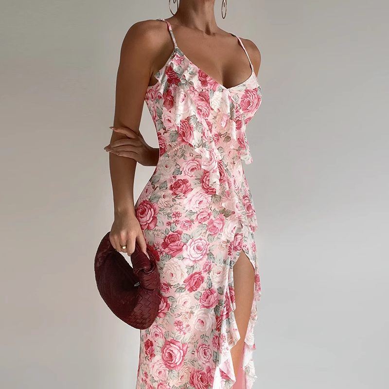 New Simple Fashion Floral Spaghetti Strap Dress TP2891