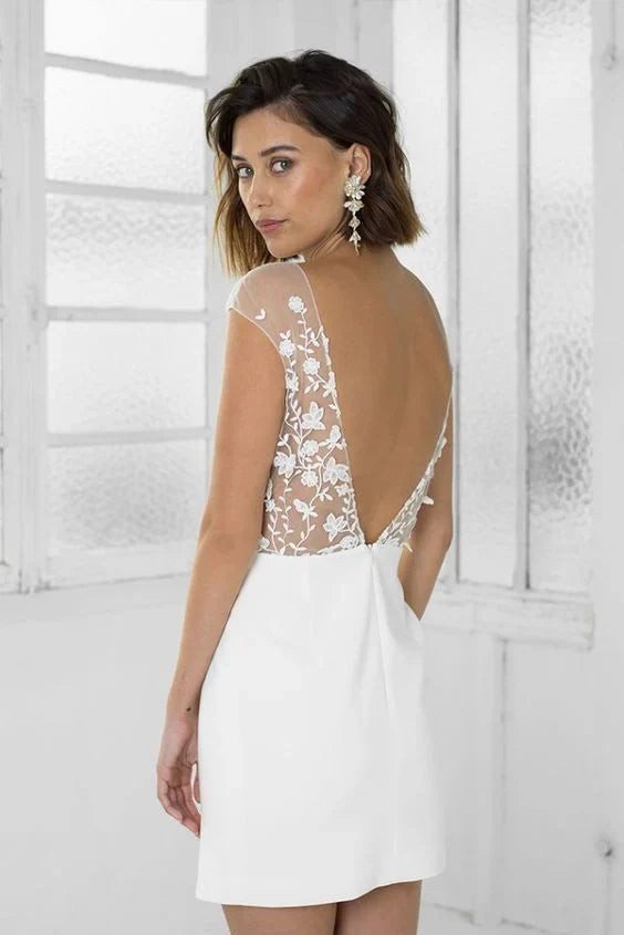 Vintage White Applique Homecoming Dress Sheath Party Dress Short Cocktail Dress TP4607