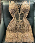 Enchanting Champagne Embroidery Beaded Homecoming Dress Sheath Party Dress Short Cocktail Dress TP4660