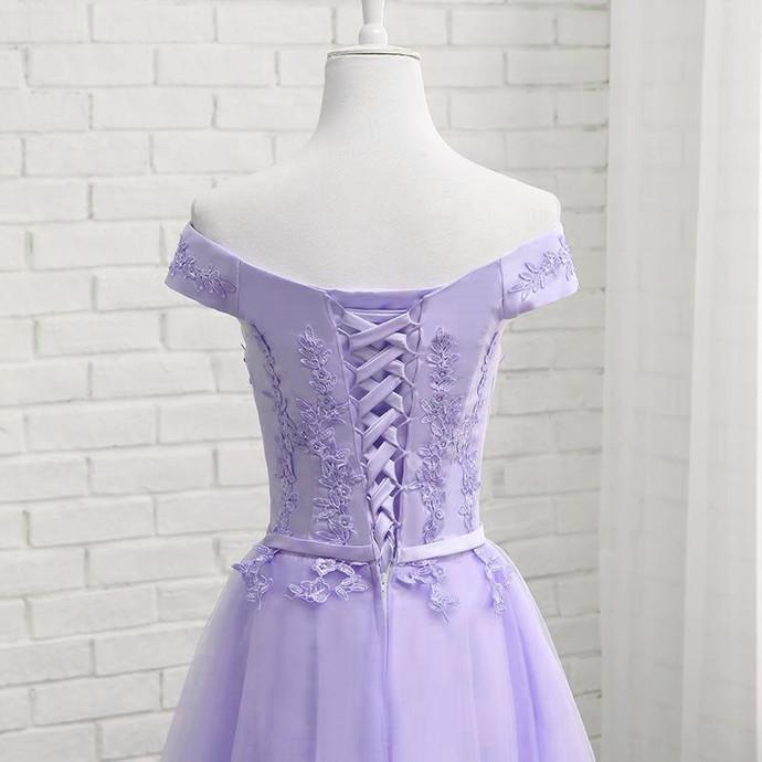 Lavender Off-the-shoulder Short Tulle Prom Dress with Lace Appliques