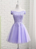 Lavender Off-the-shoulder Short Tulle Prom Dress with Lace Appliques
