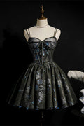 Fashion Sequined Floral Design A-line Sweetheart Tulle Short Spaghetti Strap Homecoming Dress TP3576