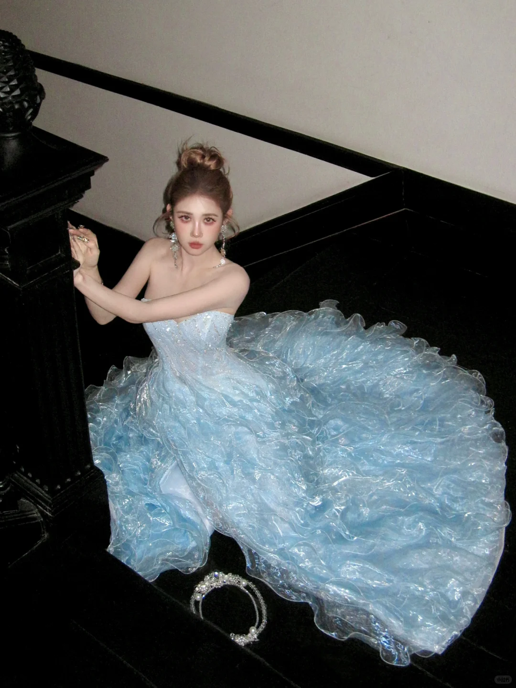 Gorgeous Shiny Light Blue Strapless Design A-Line Tulle Wedding Dress TP4235