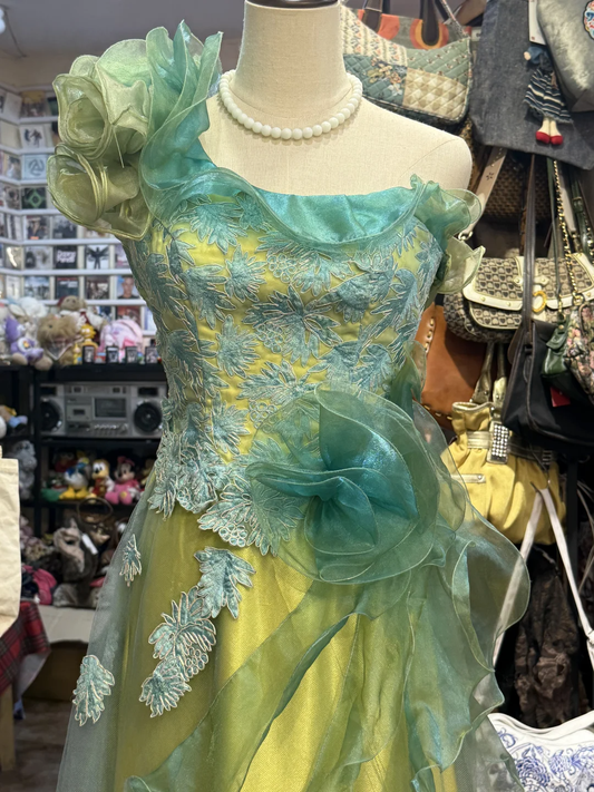 Yellow Green Fashion Gradient Retro Exquisite Floral Elegant Long Satin Tulle Ball Gown Evening Dress Party Dress gh4139