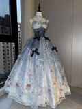 Beautiful Light Blue Lace Tulle  Spaghetti Strap Sweet 16 Quinceanera A-Line Evening Dress Ball Gown TP4290