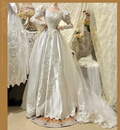 Gorgeous Satin Puff Sleeves Embroidery A-Line Wedding Dress TP5410
