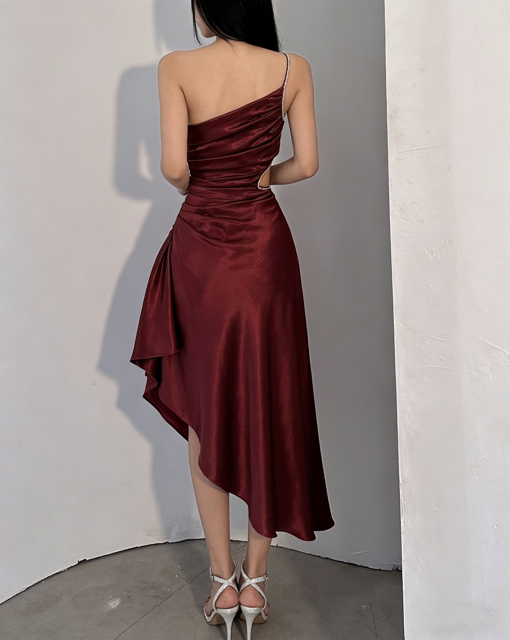 Luxury Satin Asymmetrical One-Shoulder Ruched Mermaid Prom Dress TP5748