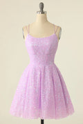 Gorgeous Pink Sequined Backless Design A-line Lace-up Short Homecoming Dress TP3596