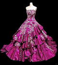 Glamorous Fuchsia Satin Strapless Beaded Embroidered Ruffled Tiered Sweet 15 Quinceanera Ball Gown TP5496