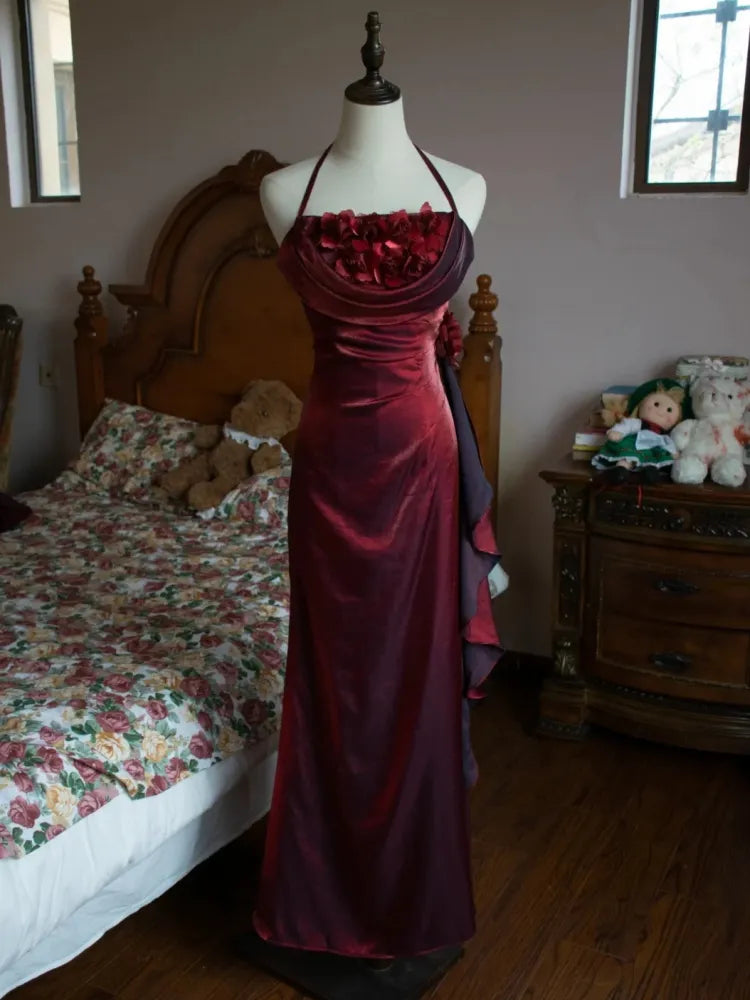 Yellow/Green/Burgundy Shiny Elegant Delicate Floral Backless Long Ball Dress Evening Dress Birthday Party Dress gh3385