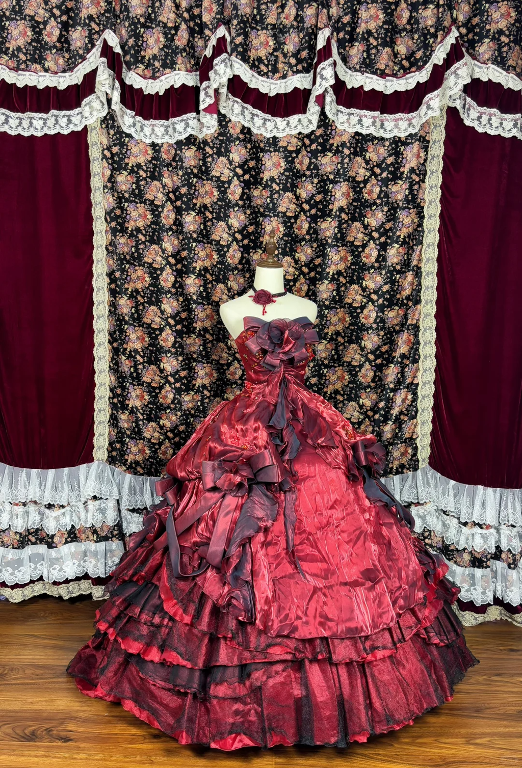 Gorgeous Burgundy Satin Sweet 16 Quinceanera Strapless A-Line Floor-length Prom Dress Birthday Dress Evening Dress Ball Gown TP4386