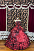 Gorgeous Burgundy Satin Sweet 16 Quinceanera Strapless A-Line Floor-length Prom Dress Birthday Dress Evening Dress Ball Gown TP4386