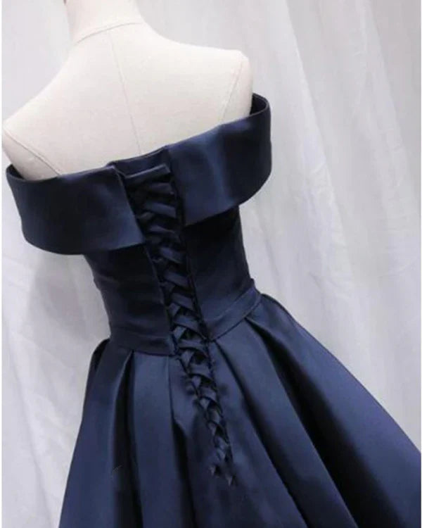 Vintage Satin Off-the-shoulder Short A-Line Party Dress Cocktail Dress Homecoming Dress TP4444