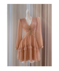 Retro Beading Design A-line Chiffon Long- sleeved V-neck Party Dresses Homecoming Dresses, TP3807