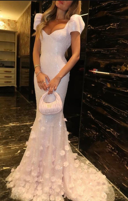 girlhomeshops-Pink Shiny Exquisite Floral Floor-Length Trailing Retro Elegant Prom Dress Evening Dress gh5945